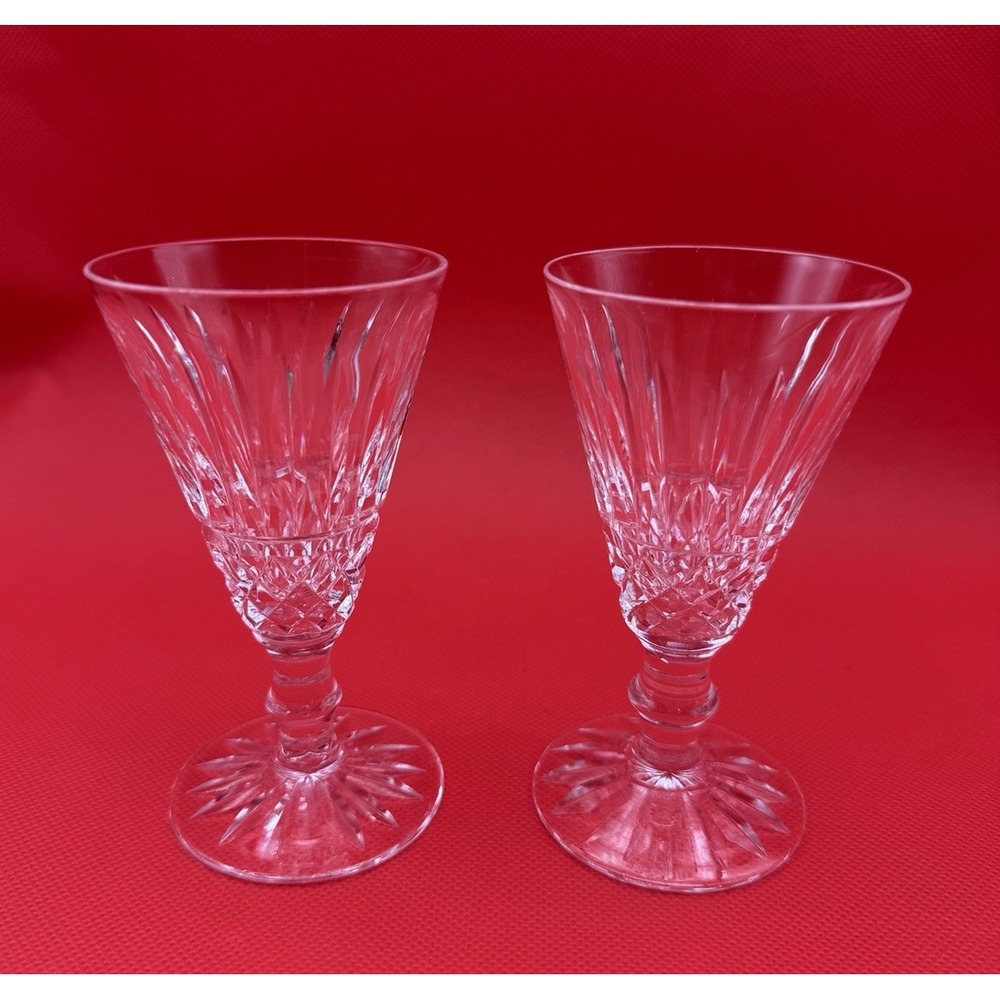 Set of 2 Waterford Crystal Ireland Tramore Cut 4.5" Cordial Liqueur Glasses